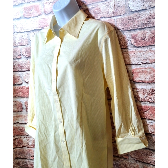 Brooks Brothers Mini Stripe Fitted Non-Iron Stretch Cotton Shirt - YELLOW/WHITE - Picture 8 of 16